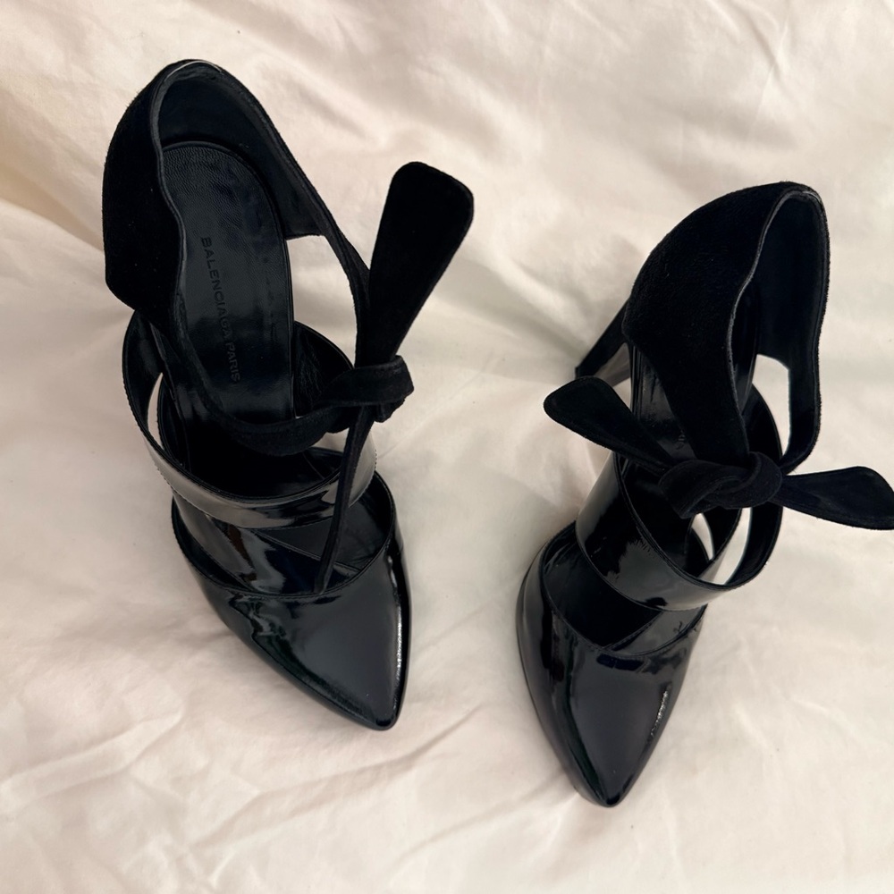 Balenciaga Ghesquiere Era Black Patent & Suede Platform Wrap Heels Rare - Picture 2 of 15
